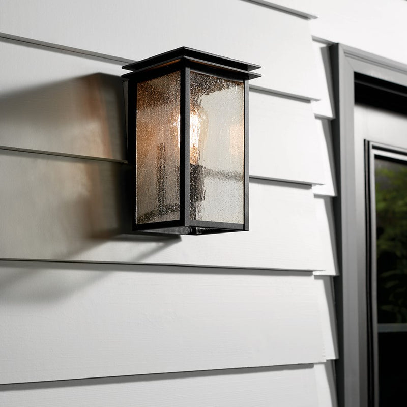 Kichler Arkville 1 Light 10" Outdoor Wall Light, Black/Clear Seeded