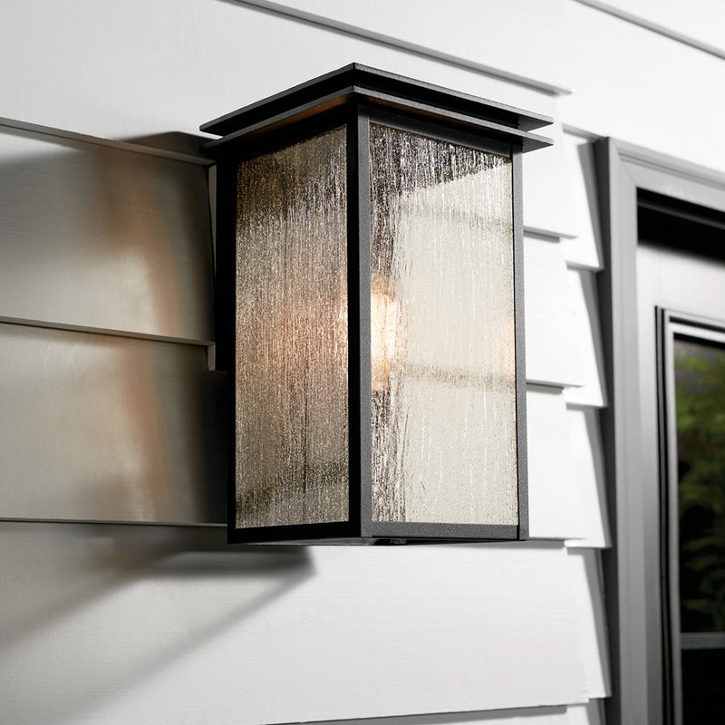 Kichler Arkville 1 Light Outdoor Wall Light, Medium, Black/Seed