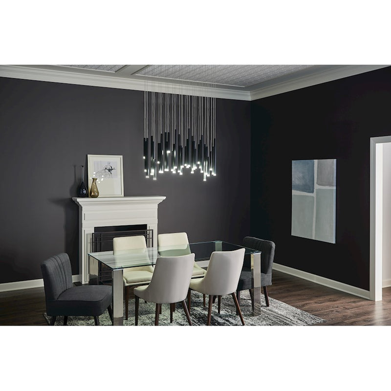 Elan Soho 11 Light LED Linear Chandelier, Black/Etched Acrylic