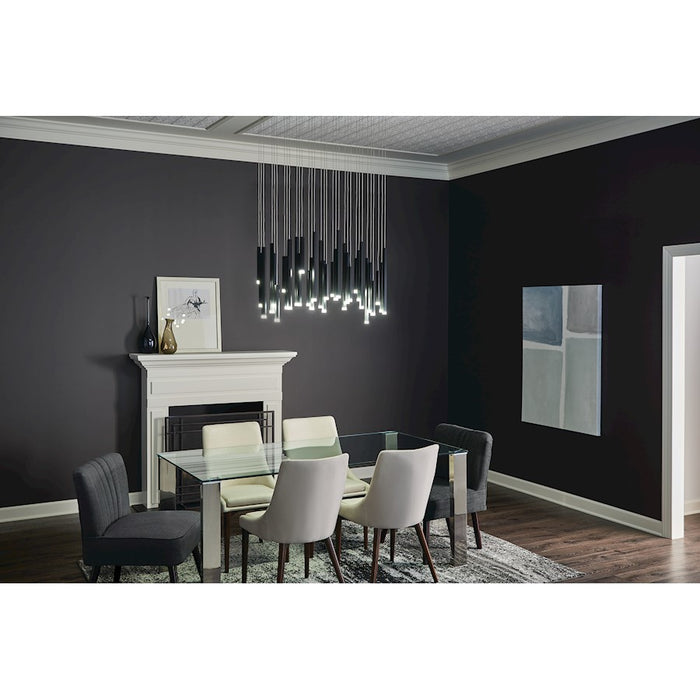 Elan Soho 11 Light LED Linear Chandelier, Black/Etched Acrylic