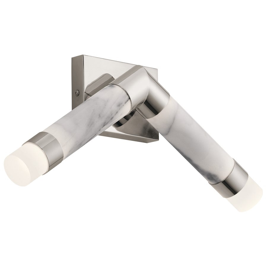 Elan Avedu 2 Light LED Wall Sconce, Polished Nickel/Etched/White Marble