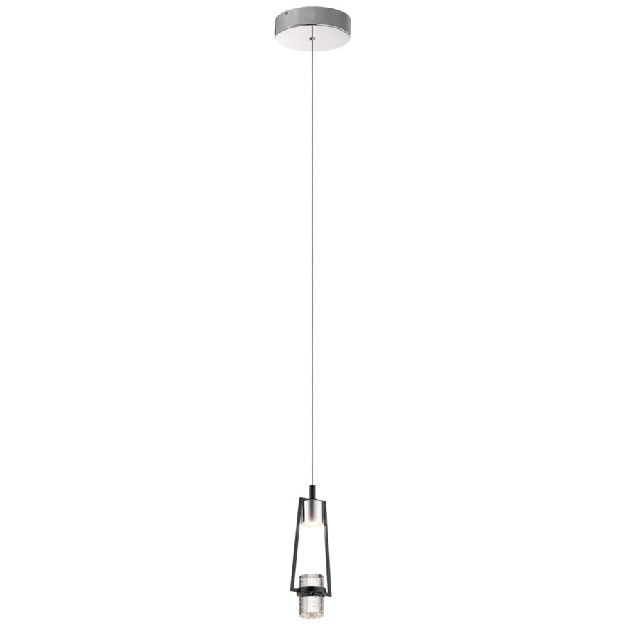 Elan Ayse 1Lt LED Mini Pendant, Matte Black/Clear Bubble Optical Crystal - 84188