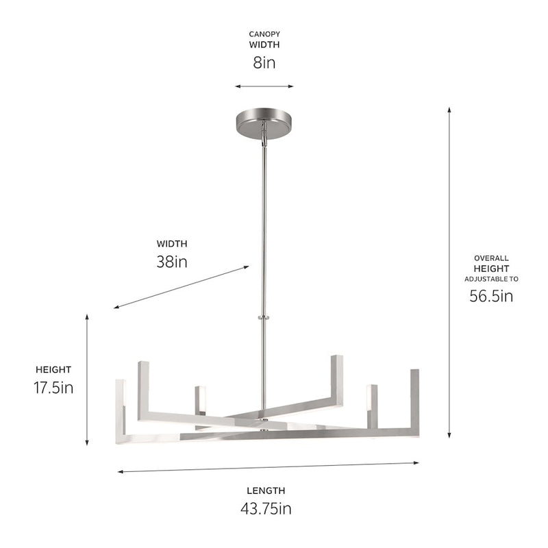 Kichler Elan Priam 44in 6-Light Chandelier | Minimalist Polished Nickel Steel | Living Room & Dining Room | 1540 Lumens 3000K Dimmable | Model 84328PN