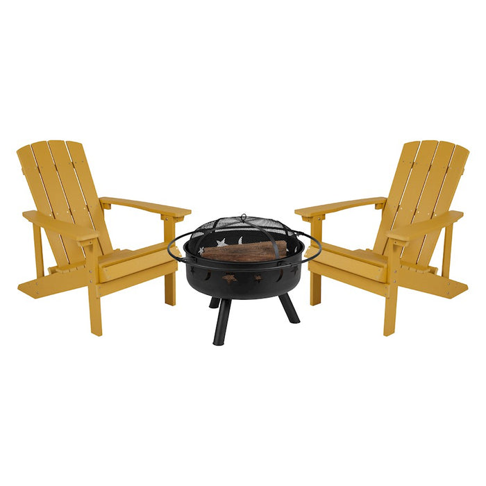 Flash Furniture Charlestown 3 Pc Adirondacks/Fire Pit
