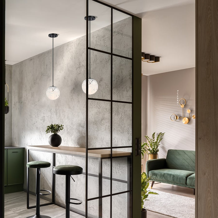 Designers Fountain Circo 1Lt 7" Globe Pendant, Black/White Art