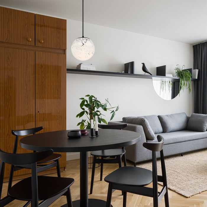 Designers Fountain Circo 1Lt 7" Globe Pendant, Black/White Art