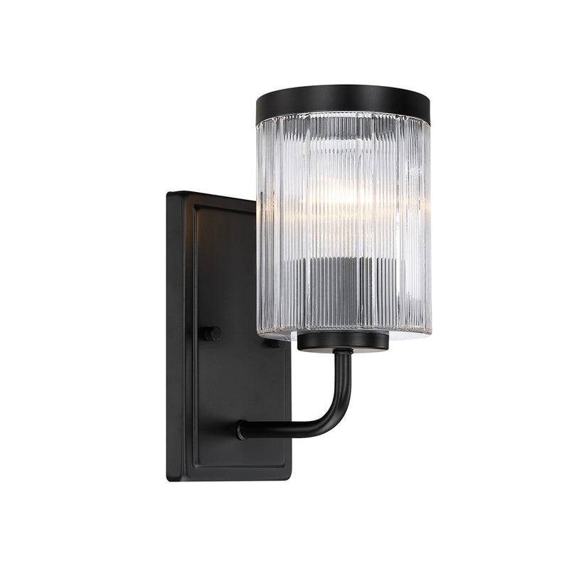 Designers Fountain Aspen 1Lt 5" Wall Sconce, Black/Clear Ribbed