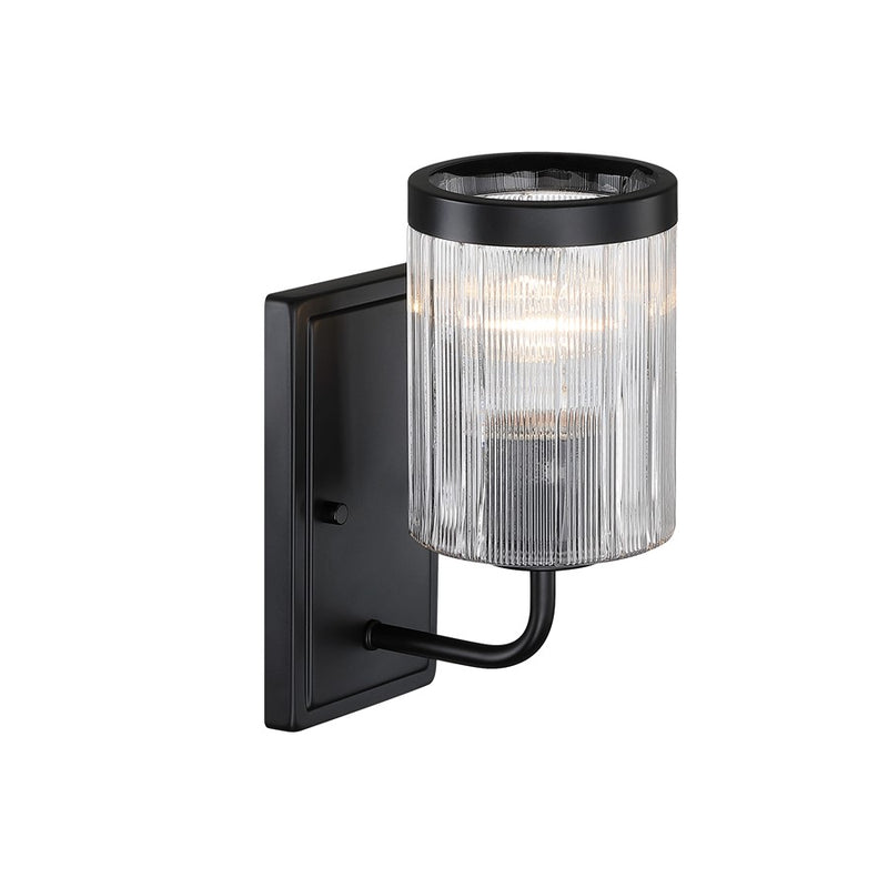 Designers Fountain Aspen 1Lt 5" Wall Sconce, Black/Clear Ribbed