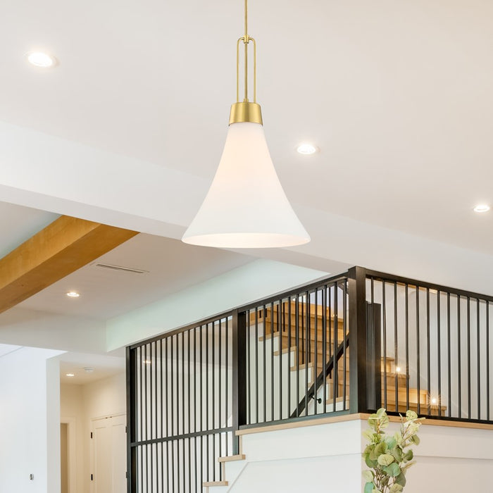 Designers Fountain Evergreen Oasis 1Lt 12" Pendant, Gold/Opal