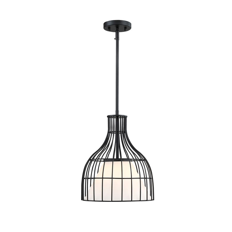 Designers Fountain Evensong 1Lt 12" Bell Pendant, Black/Opal - D340M-12P-MB