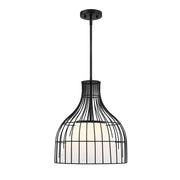Designers Fountain Evensong 1Lt 16" Bell Pendant, Black/Opal - D340M-16P-MB