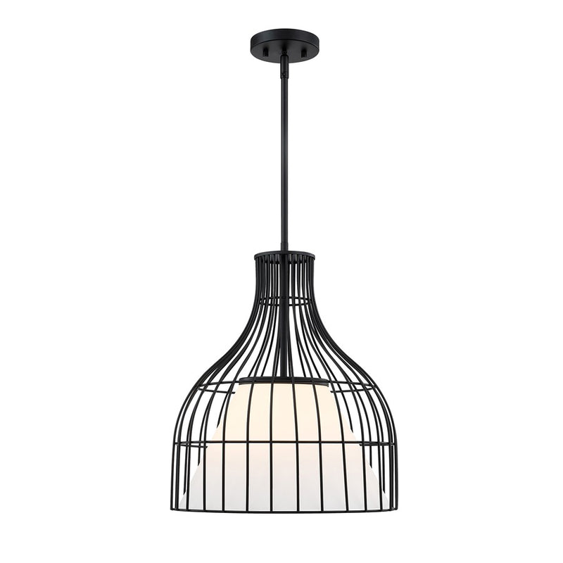 Designers Fountain Evensong 1Lt 16" Bell Pendant, Black/Opal - D340M-16P-MB