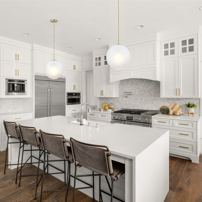 Designers Fountain Pixie 1Lt 14" Globe Pendant, Gold/Etched Cloud