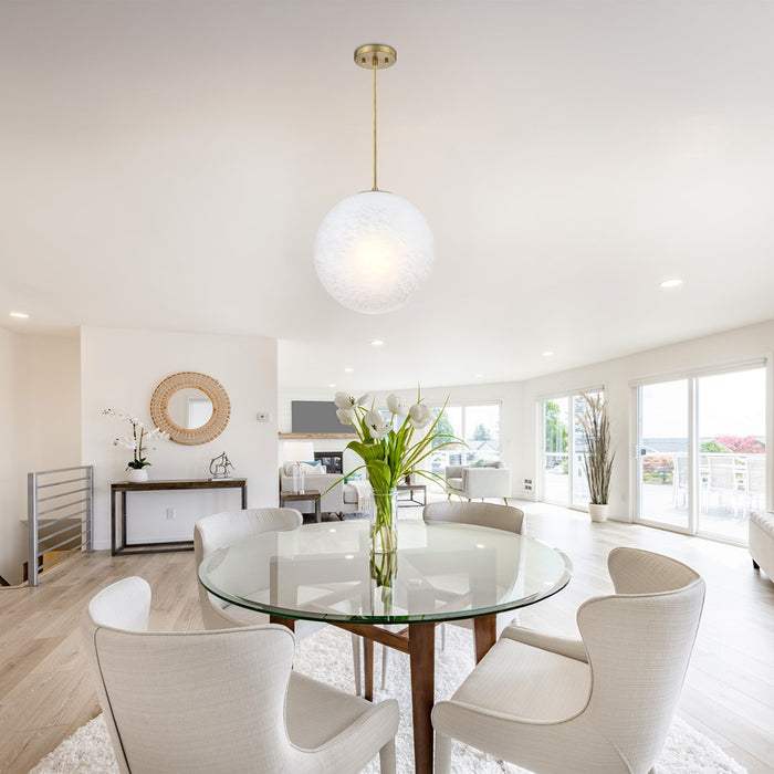 Designers Fountain Pixie 1Lt 14" Globe Pendant, Gold/Etched Cloud