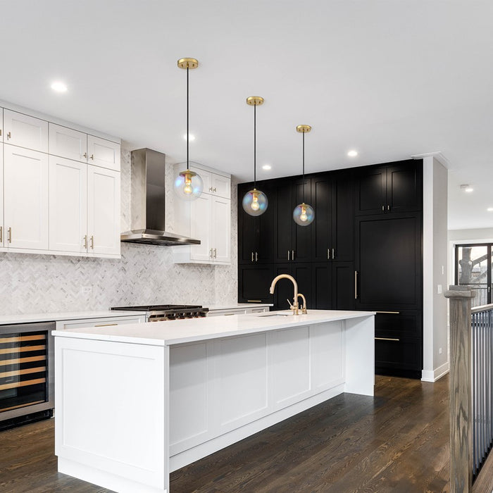 Designers Fountain Neva 1Lt Globe Pendant, Gold/Clear Iridescent