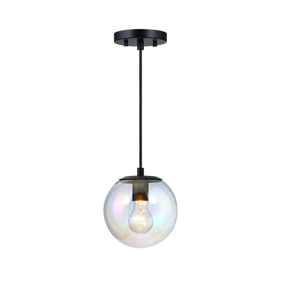 Designers Fountain Neva 1Lt Globe Pendant, Black/Clear Iridescent - D354M-7P-MB