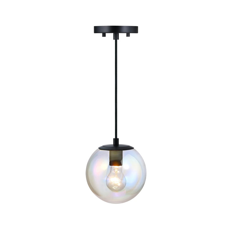 Designers Fountain Neva 1Lt Globe Pendant, Black/Clear Iridescent