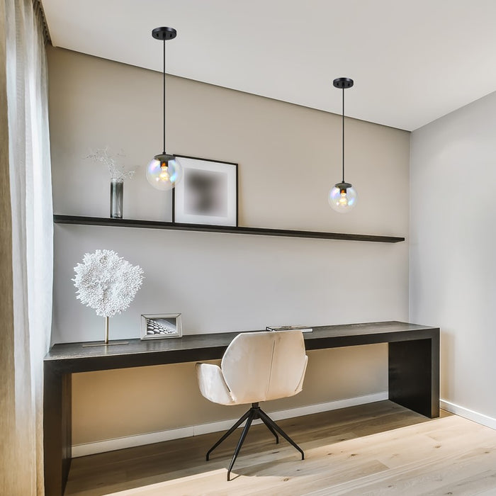 Designers Fountain Neva 1Lt Globe Pendant, Black/Clear Iridescent