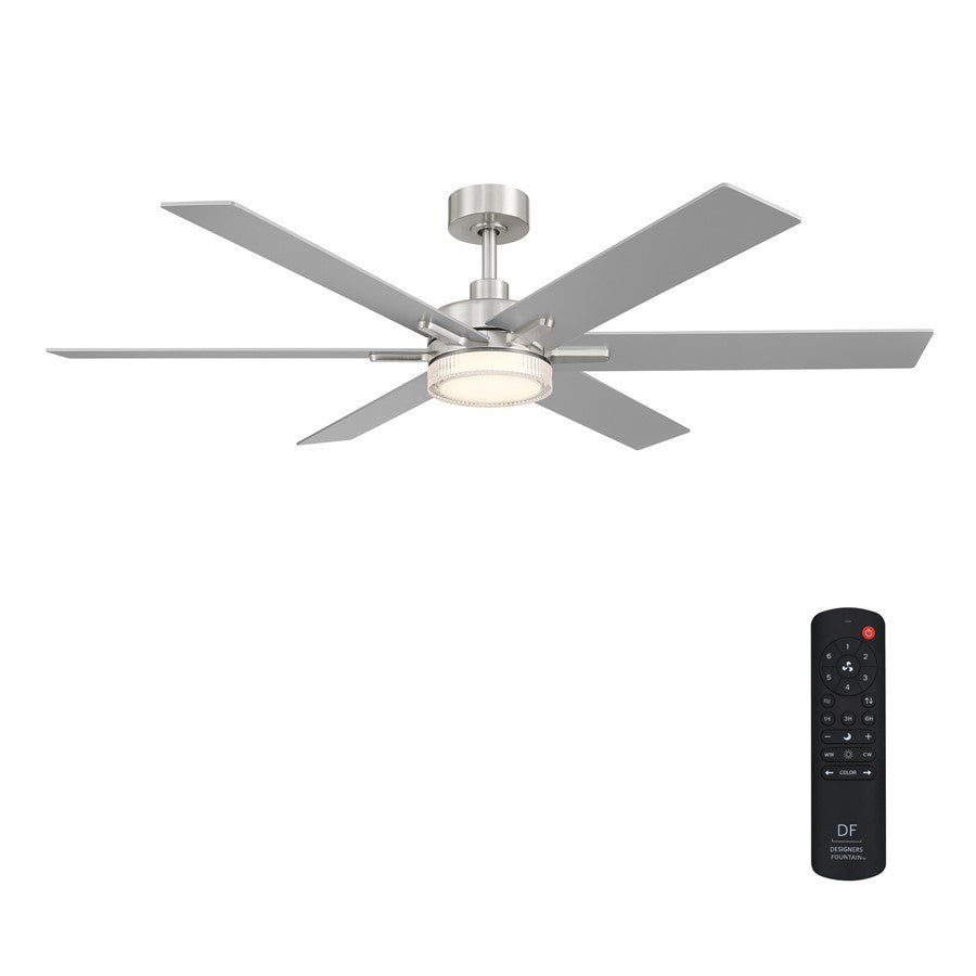 Designers Fountain Chillion 1Lt 60" Ceiling Fan, Brushed Nickel - FR-CLN60RGB-BN