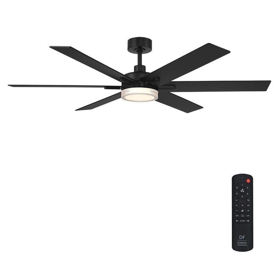 Designers Fountain Chillion 1Lt 60" Ceiling Fan, Matte Black - FR-CLN60RGB-MB