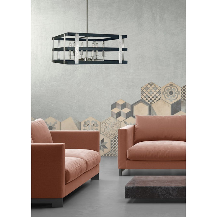 Framburg Montreaux 6 Light Chandelier, Nickel/Black Accents