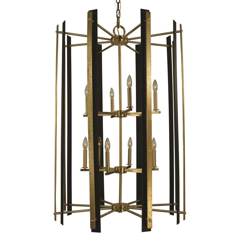 Framburg Bucolic 12Lt Foyer Chandelier, Brass/Matte Black - F-L1062BR-MBLACK