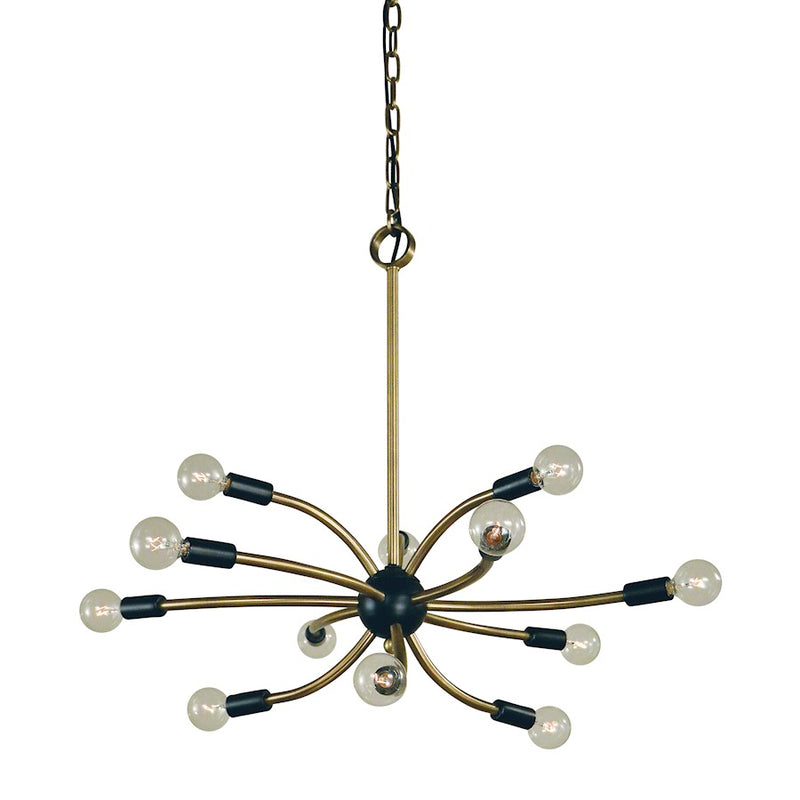 Framburg Comet 12 Light Chandelier, Antique Brass/Black - F-L1072AB-MBLACK