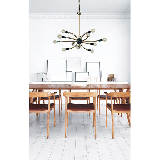 Framburg Comet 12 Light Chandelier, Antique Brass/Black