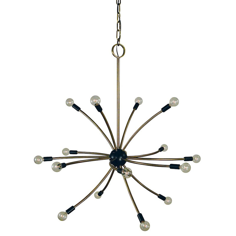 Framburg Comet 16 Light Chandelier, Antique Brass/Black - F-L1076AB-MBLACK