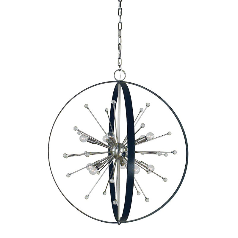 Framburg Nucleus 10 Light Chandelier, Nickel/Black Accents - F-L1100BN-MBLACK