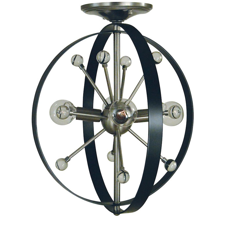 Framburg Nucleus 4 Light Chandelier, Nickel/Black Accents