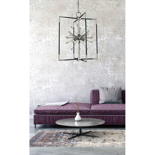 Framburg Zeta 8 Light Chandelier, Nickel/Black Accents