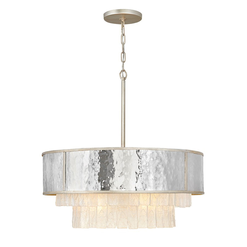 Fredrick Ramond Reverie 36in 8-Light Chandelier | Transitional Champagne Gold and Hammered Stainless Steel | Dining Room & Living Room | Model FR32708CPG