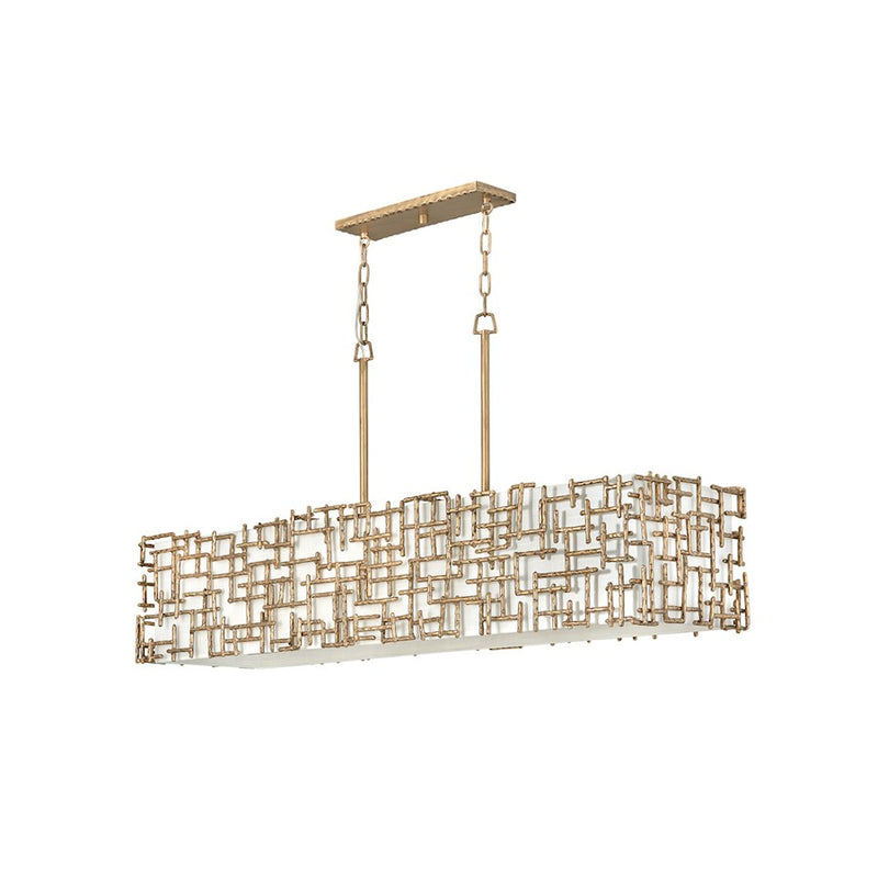 Fredrick Ramond Farrah 48in 8-Light Chandelier | Modern Glam Silver Leaf Steel and White Linen Shade | Living Room & Dining Room | 14 x | Model FR33105SLF