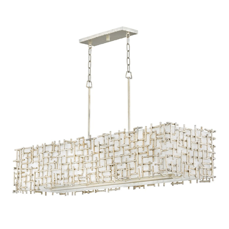 Fredrick Ramond Farrah 48in 8-Light Chandelier | Modern Glam Silver Leaf Steel and White Linen Shade | Living Room & Dining Room | 14 x | Model FR33105SLF