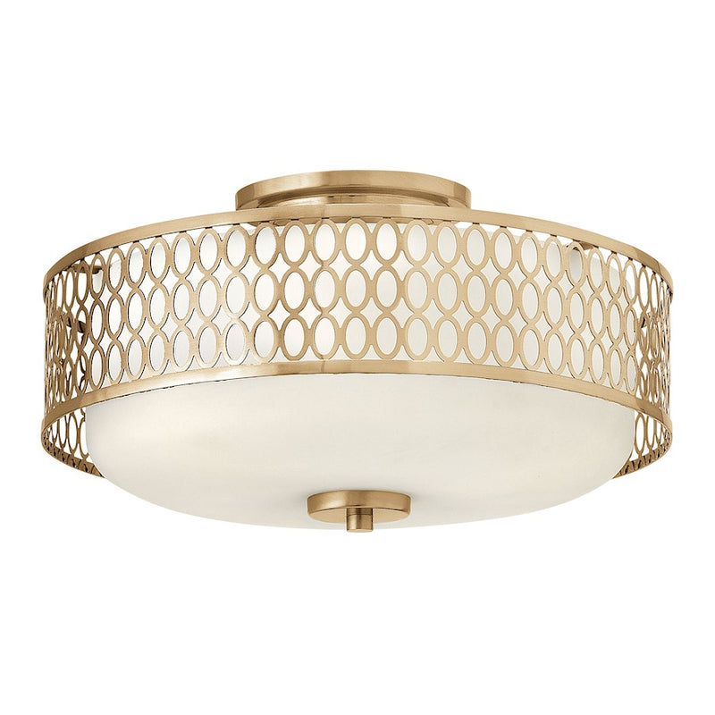 Fredrick Ramond Jules 15in 3-Light Flush Mount | Transitional Brushed Gold Steel and Etched Opal Glass | Bedroom & Hallway | 15 x 15 x | Model FR35601BRG