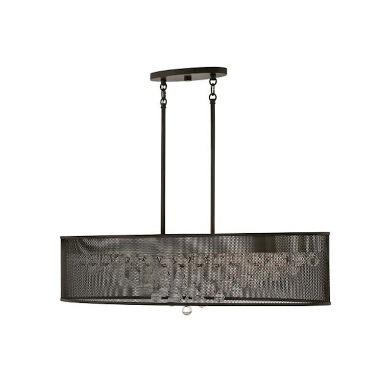 Fredrick Ramond Fiona 42in 8-Light Chandelier | Industrial Black Steel Mesh and Glass | Dining Room & Living Room | 13 x 42 x 10 in | Model FR38902BLK