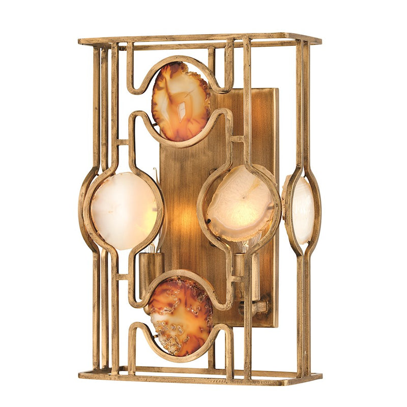 Fredrick Ramond Lucia 2-Light Wall Sconce | Transitional Burnished Gold Steel and Earth-Toned Agate Shade | Bedroom & Hallway Accent | Model FR40142BNG