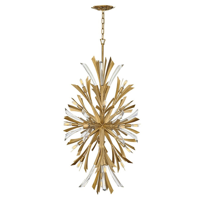 Fredrick Ramond Vida 24in 19-Light Chandelier | Modern Glam Burnished Gold Steel and Crystal | Dining Room & Living Room | 24 x 24 x 50 | Model FR40907BNG