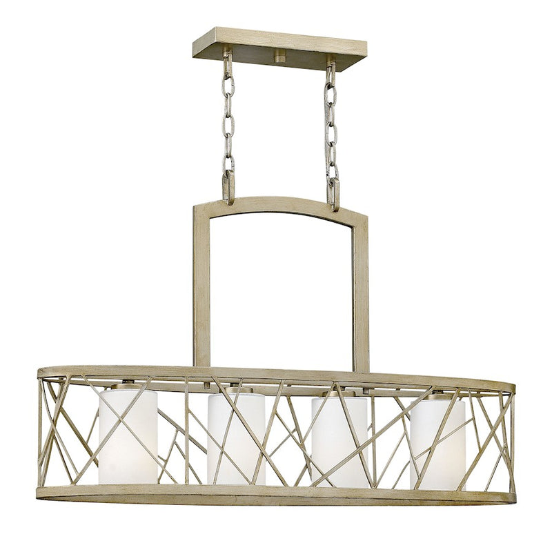 Fredrick Ramond Nest 32in 4-Light Chandelier | Transitional Silver Leaf Metal and White Scavo Glass | Living Room & Dining Room | 9 x | Model FR41614SLF