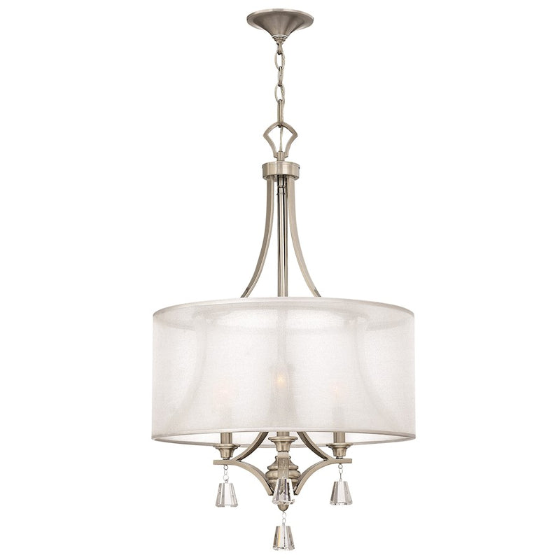 Fredrick Ramond Mime 19in 3-Light Chandelier | Transitional Glam Brushed Nickel Steel and Sheer Translucent Shade | Dining Room & | Model FR45606BNI