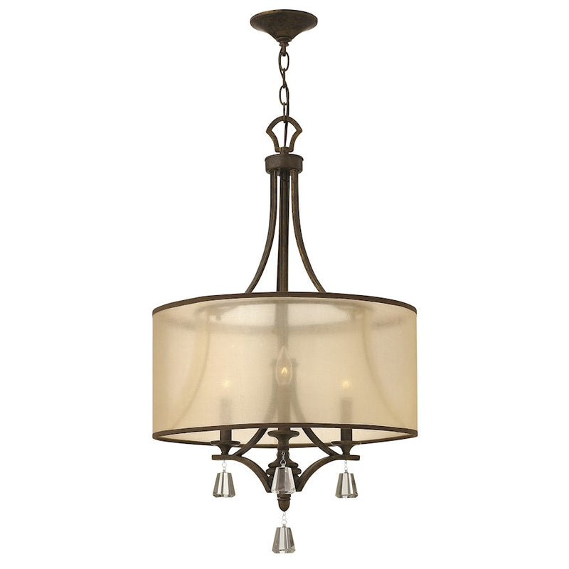 Fredrick Ramond Mime 19in 3-Light Chandelier | Transitional French Bronze Steel and Amber Sheer Translucent Shade | Dining Room & | Model FR45606FBZ