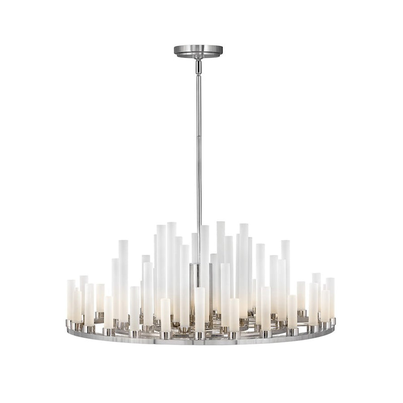 Fredrick Ramond Trinity 27in 27W LED Chandelier | Transitional Polished Nickel Steel and Frosted Glass | Living Room & Dining Room | 27 | Model FR46106PNI