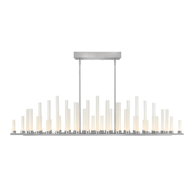 Fredrick Ramond Trinity 48in 27W LED Chandelier | Transitional Polished Nickel Steel and Frosted Glass | Living Room & Dining Room | 8 | Model FR46108PNI