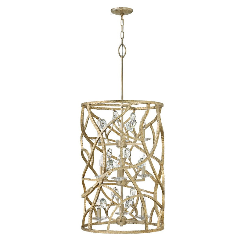 Fredrick Ramond Eve 20in 9-Light Pendant | Transitional Glam Champagne Gold Steel and Faceted Clear Crystal | Dining Room & Living Room | Model FR46808CPG