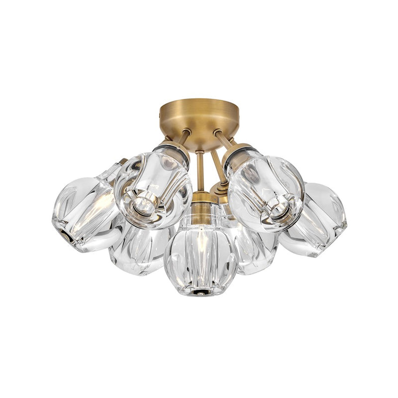Hinkley Elise 16in 7-Light Semi-Flush Mount | Traditional Glam Heritage Brass Steel and Clear Crystal | Foyer & Dining Room | 16 x 16 x | Model FR46951HBR