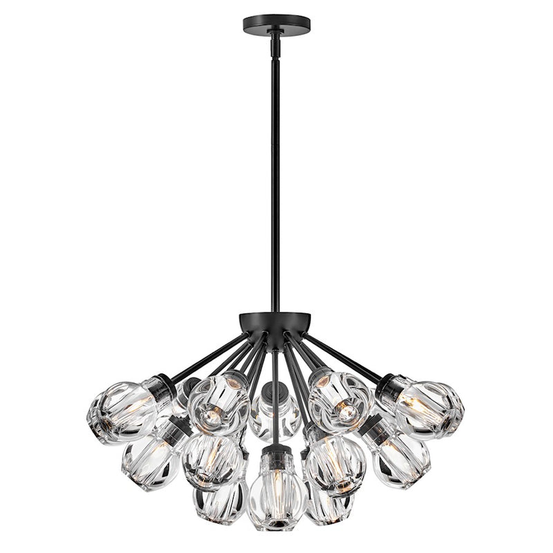 Hinkley Elise 27in 19-Light Pendant | Traditional Glam Black Steel and Clear Crystal | Living Room & Foyer | 27 x 27 x 15 in | Model FR46956BLK