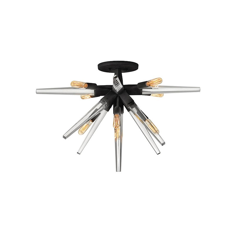 Fredrick Ramond Ariel 26in 8-Light Semi-Flush Mount | Modern Black Steel and Crystal Spires | Living Room & Dining Room | 26 x 26 x 17 | Model FR47401BLK