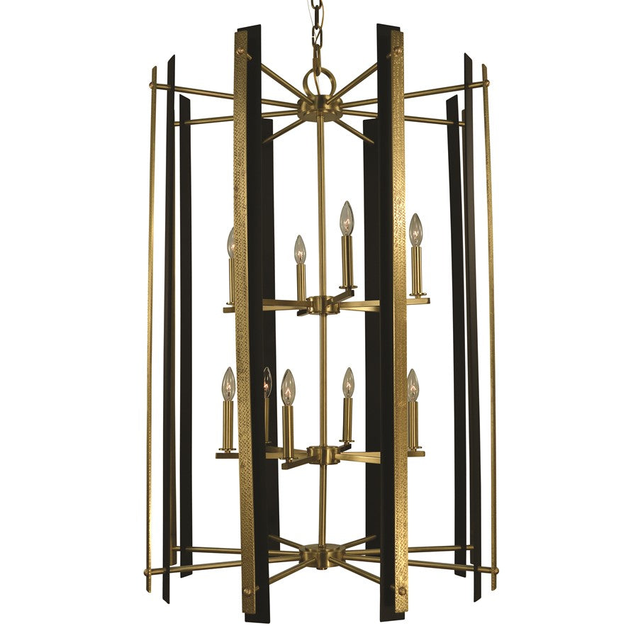 Framburg Bucolic 12 Light Foyer Chandelier, Brass/Black Accents - L1062BR-MBLACK