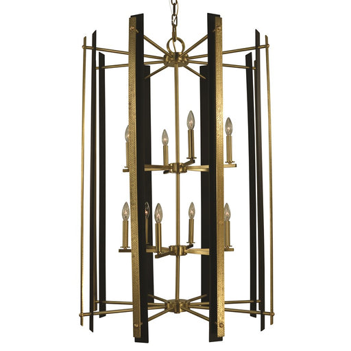 Framburg Bucolic 12 Light Foyer Chandelier, Brass/Black Accents